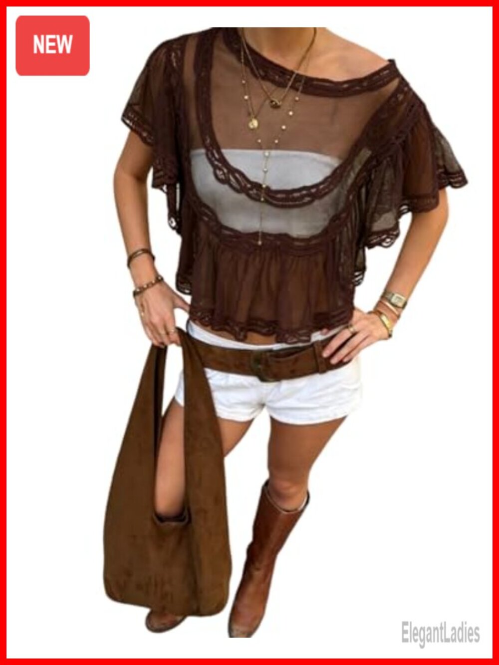 Women Mesh Sheer Poncho Cover Up Batwing Sleeve Boho Beach Crop Top
